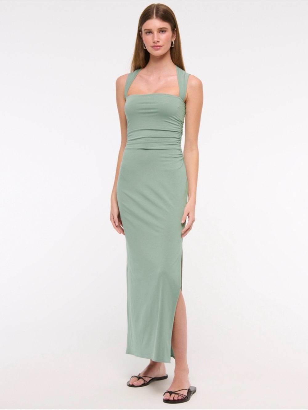 Abercrombie & Fitch Sage Green Maxi Dress with Side Slit